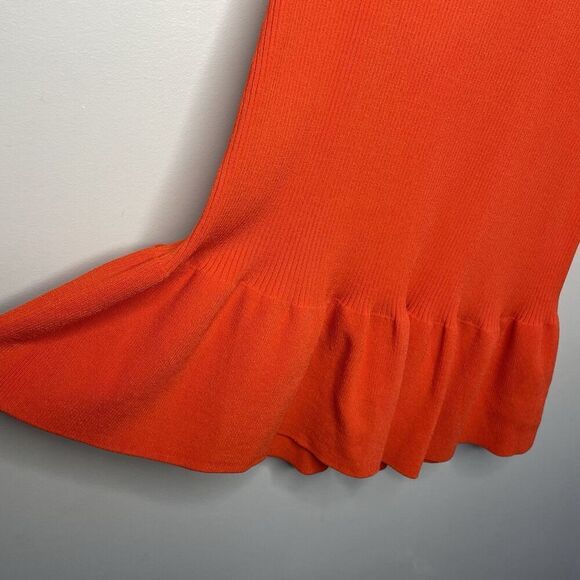 A.L.C. Vance Dress Women Small Orange Stretch Knit Sheath Mini Ruffle Hem - Picture 6 of 13
